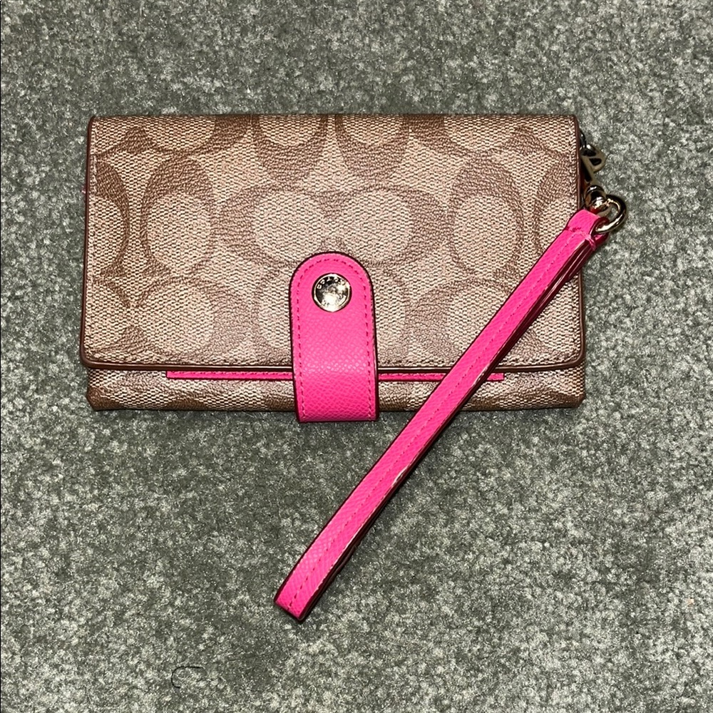 Coach Brown and Pink Wristlet Wallet